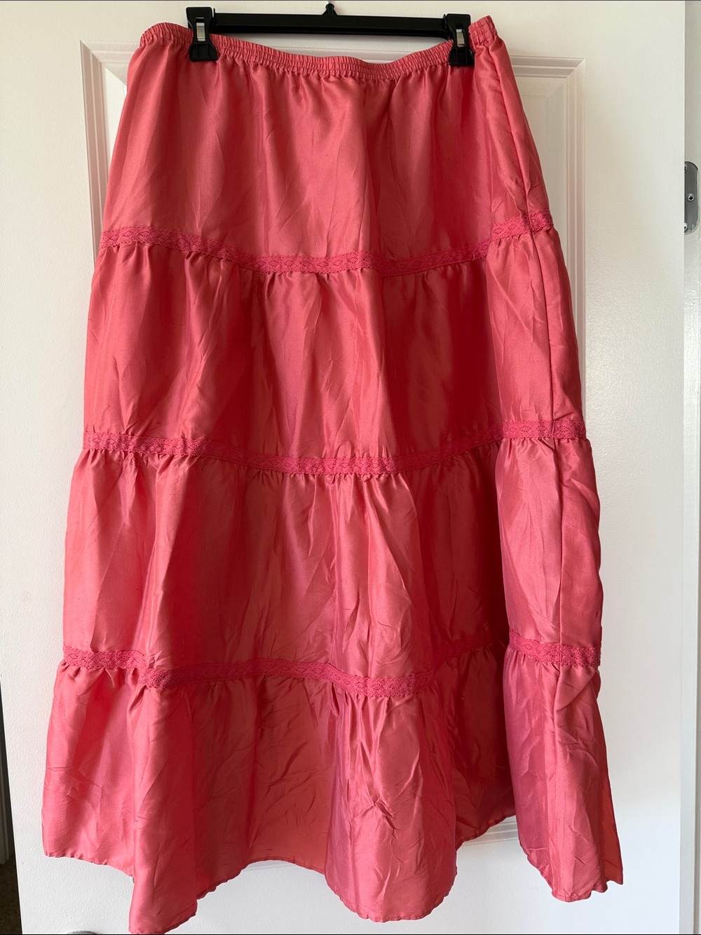 Garnet Hill Coral Pink 100% Silk Tiered Maxi Skirt